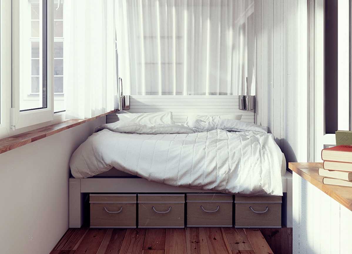 Двуспальная кровать у окна дизайн фото
