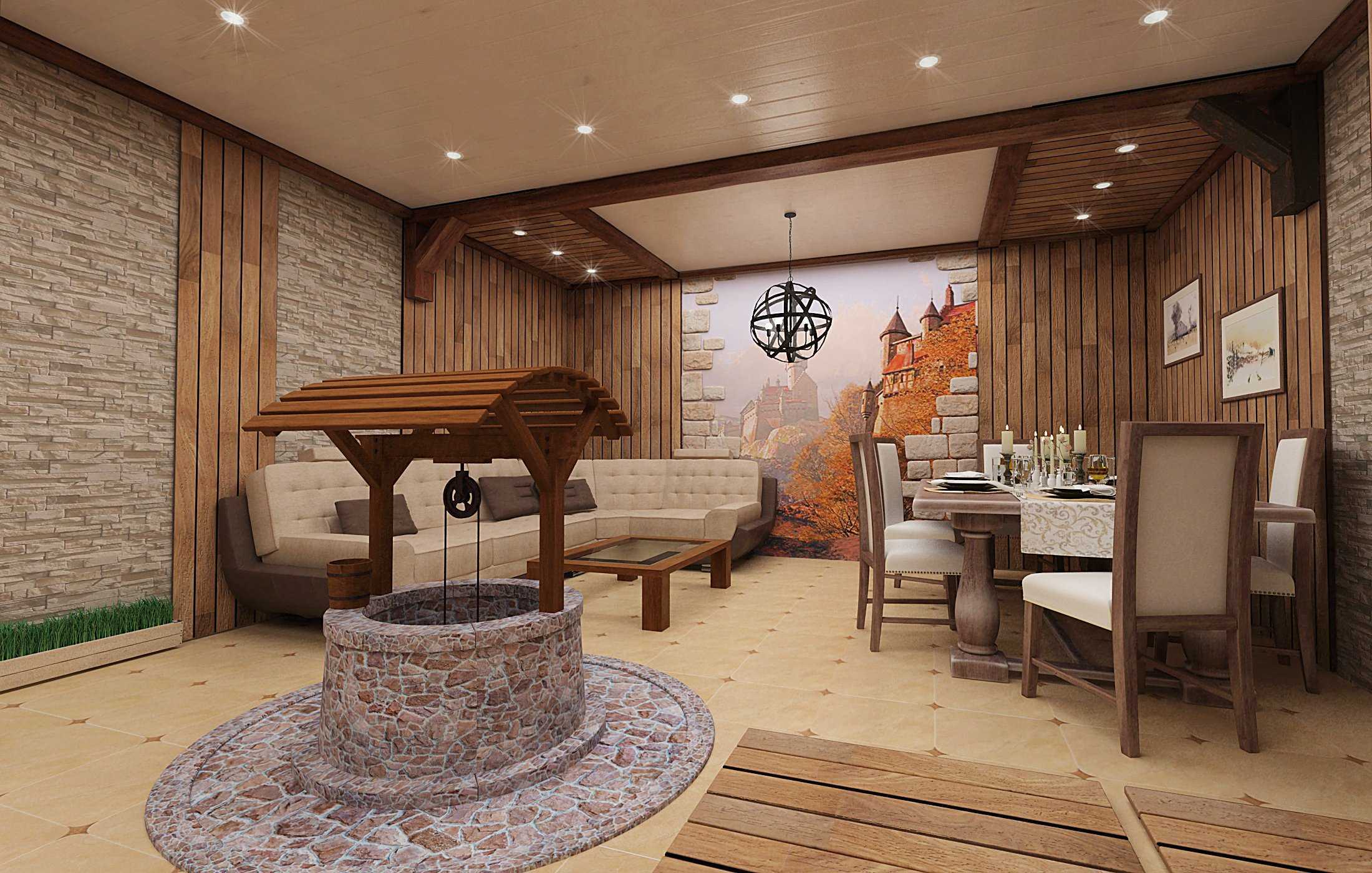 Дизайн бани в современном стиле с комнатой отдыха внутри