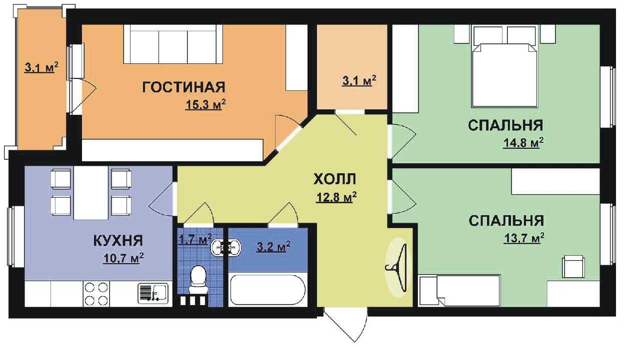 планировка квартиры 80 кв м 3 комнаты