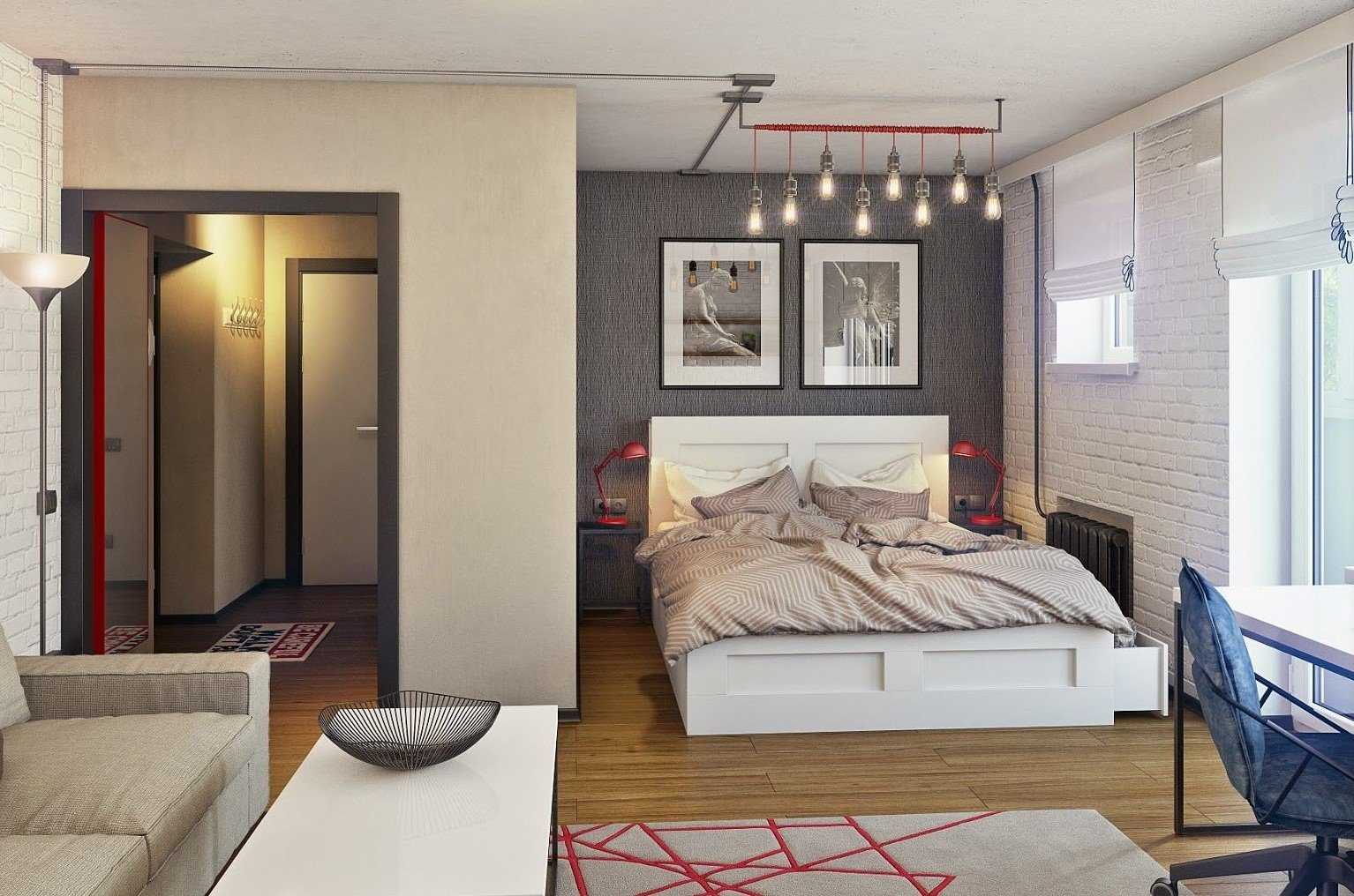 Кровать в нише в однокомнатной квартире дизайн фото