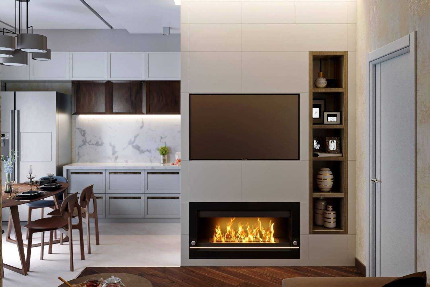 Дизайн кухонь с камином Варианты моделей и особенности размещения Фотоподборка интерьеров с каминами в городских квартирах и загородных домах