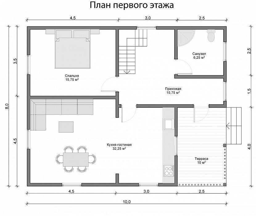 Чертеж дома 1 этаж 6 комнаты