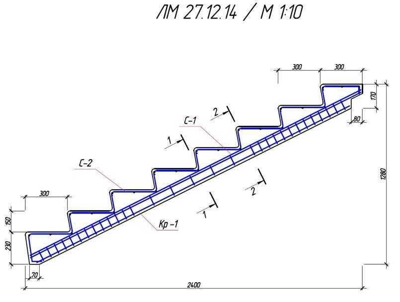 Армирование лестничного марша чертеж