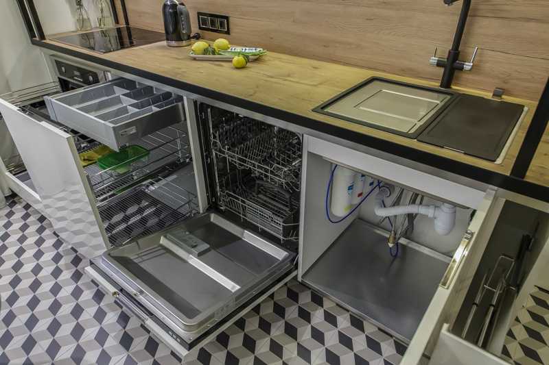 Стиральная машинка в кухне встроенная: дизайн с холодильником - 20 фото