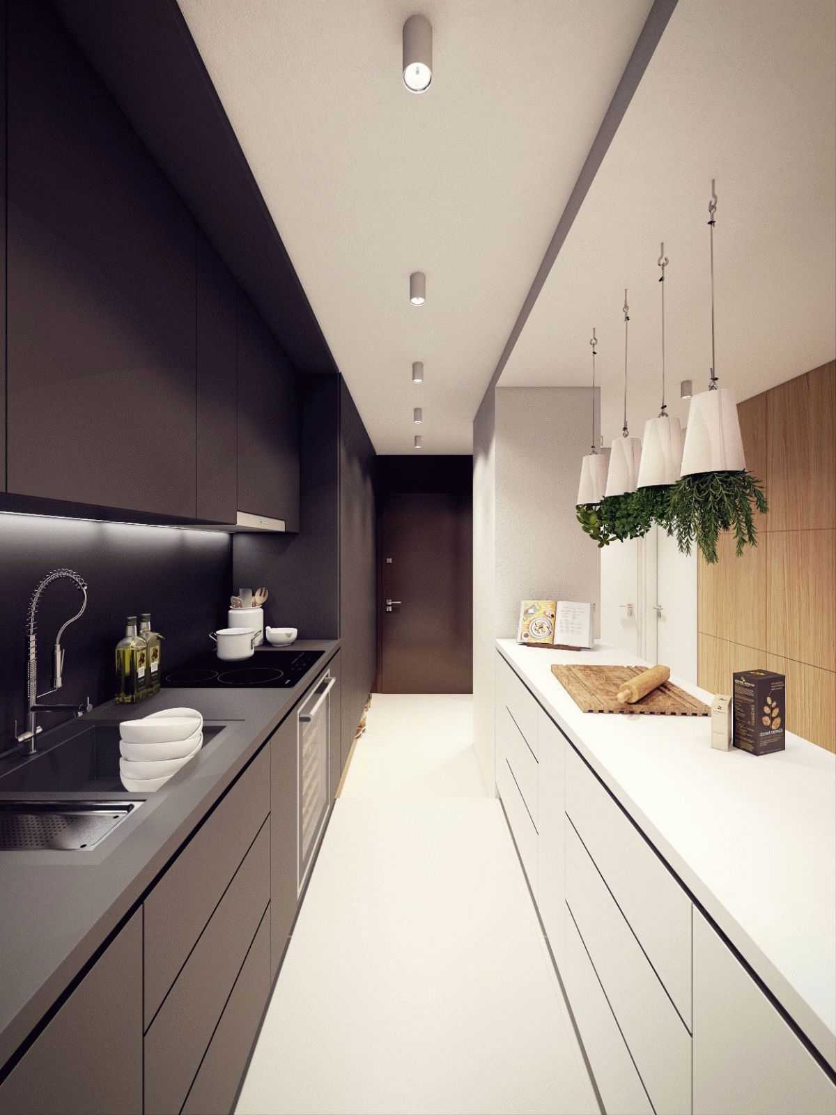 Дизайн длинной и узкой кухни:175+(фото) для маленького интерьера
